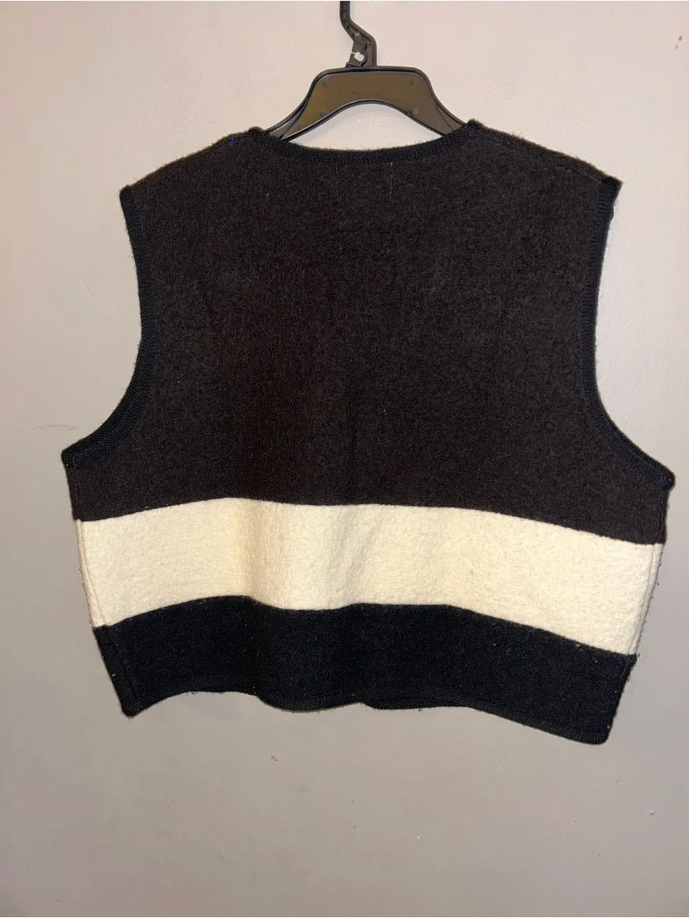 Vintage Wool Vest - black/cream color block with metal closures